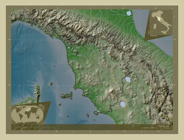 Toscana Regione Italia Mappa Elevazione Colorata Stile Wiki Con Laghi — Foto Stock