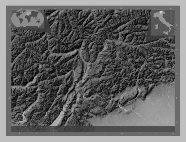 Trentino Alto Adige Regione Autonoma Italia Mappa Elevazione Scala Grigi — Foto Stock