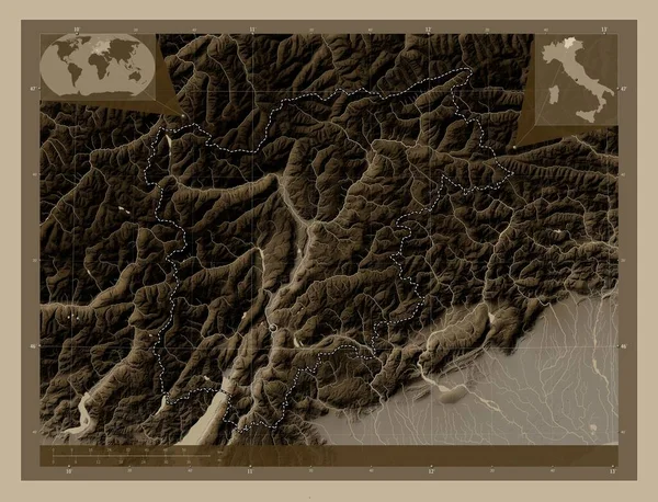 Trentino Alto Adige Regione Autonoma Italia Mappa Elevazione Colorata Toni — Foto Stock