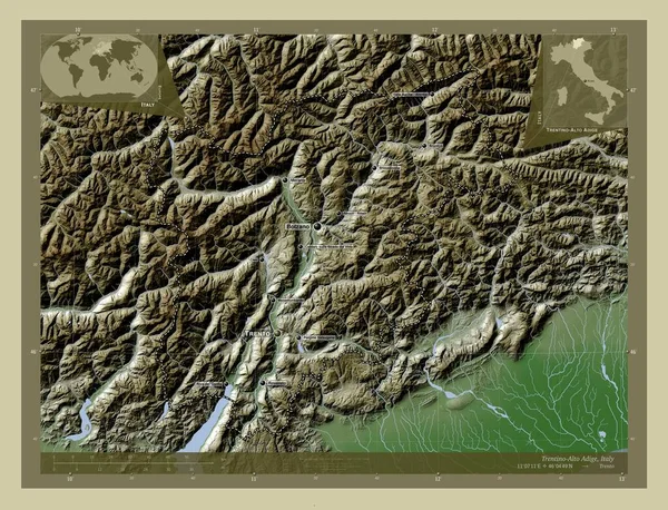 Trentino Alto Adige Autonomní Oblast Itálie Zdvihová Mapa Zbarvená Stylu — Stock fotografie