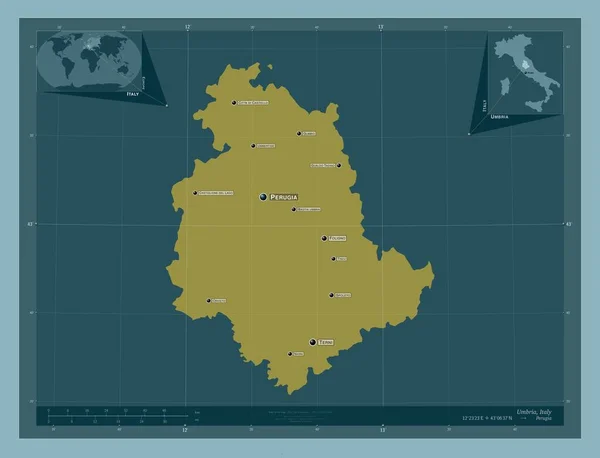 Umbria Region Włoch Solidny Kształt Koloru Lokalizacje Nazwy Głównych Miast — Zdjęcie stockowe