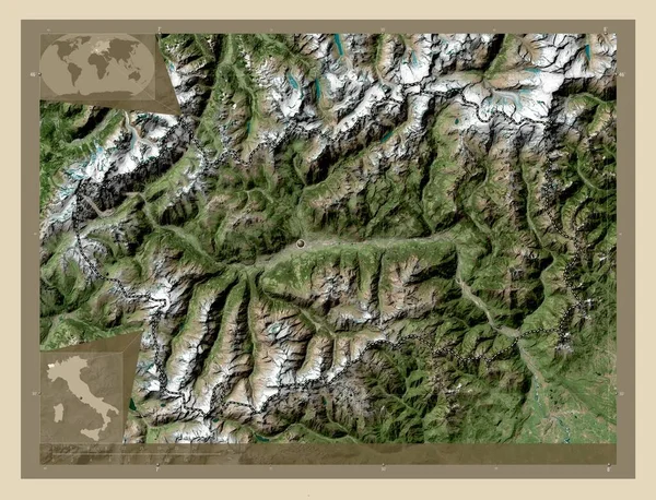 Valle Aosta Autonoma Regionen Italien Högupplöst Satellitkarta Hjälpkartor För Hörnen — Stockfoto