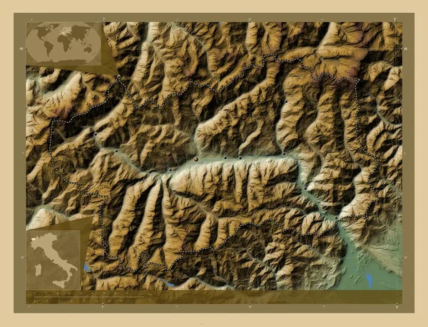 Valle Aosta Regione Autonoma Italia Mappa Elevazione Colorata Con Laghi — Foto Stock