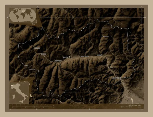 Valle Aosta Regione Autonoma Italia Mappa Elevazione Colorata Toni Seppia — Foto Stock