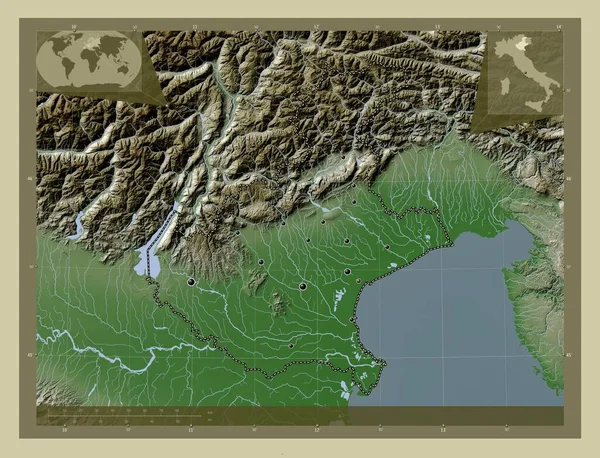 Veneto Regione Italia Mappa Elevazione Colorata Stile Wiki Con Laghi — Foto Stock