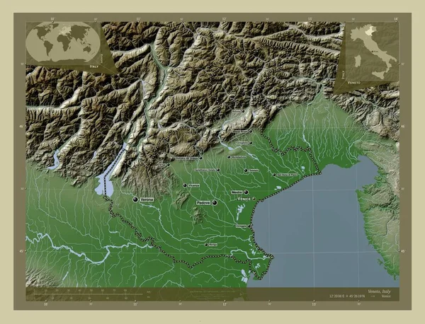 Veneto Regione Italia Mappa Elevazione Colorata Stile Wiki Con Laghi — Foto Stock