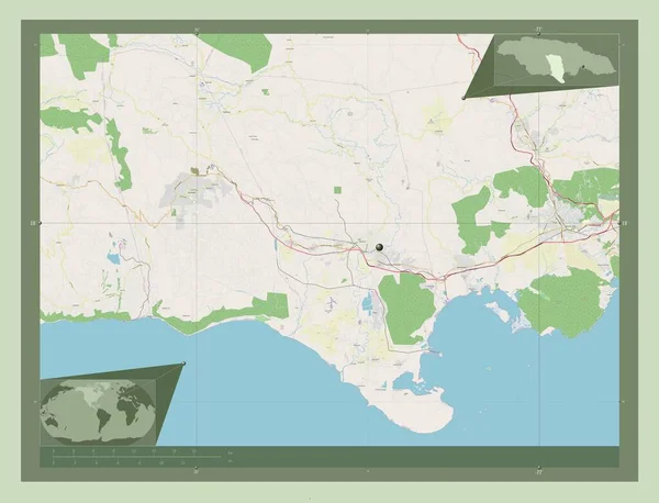 Clarendon 牙买加教区 开放街道地图 角辅助位置图 — 图库照片