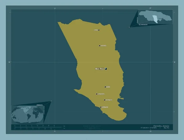 Clarendon Parochie Van Jamaica Stevige Kleurvorm Locaties Namen Van Grote — Stockfoto