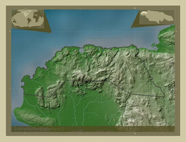 Hanover Parroquia Jamaica Mapa Elevación Coloreado Estilo Wiki Con Lagos — Foto de Stock
