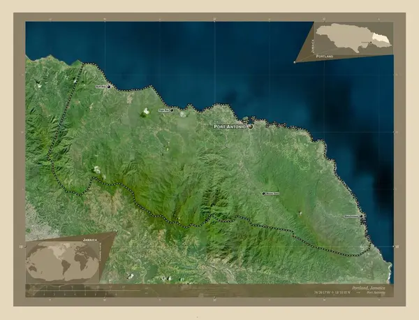 Πόρτλαντ Ενορία Τζαμάικα Υψηλής Ανάλυσης Δορυφορικός Χάρτης Τοποθεσίες Και Ονόματα — Φωτογραφία Αρχείου