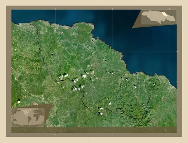 Saint Mary Parish Jamaica High Resolution Satellite Map Locations Major — Stock Photo, Image
