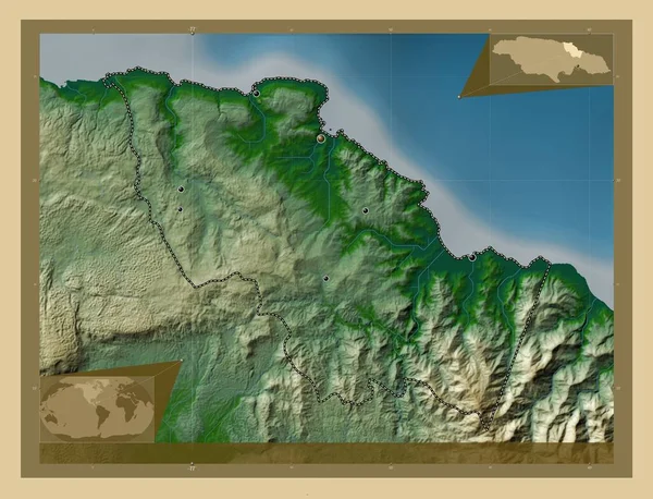 Santa Maria Parrocchia Della Giamaica Mappa Elevazione Colorata Con Laghi — Foto Stock