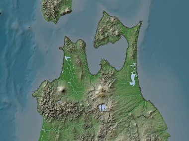Aomori, Japonya ili. Yükseklik haritası göller ve nehirlerle wiki stilinde renklendirilmiştir