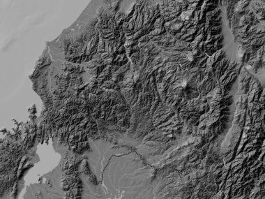 Gifu, Japonya ili. Gölleri ve nehirleri olan çift seviyeli yükseklik haritası