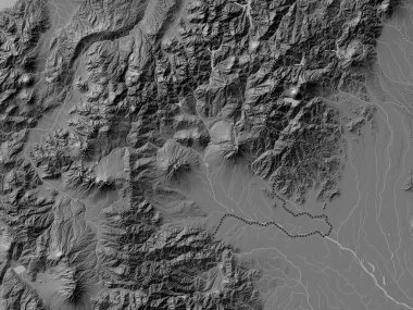 Gunma, Japonya Eyaleti. Gölleri ve nehirleri olan çift seviyeli yükseklik haritası