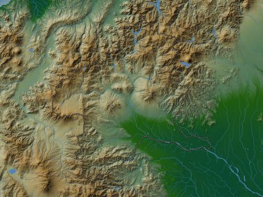 Gunma, Japonya Eyaleti. Gölleri ve nehirleri olan renkli yükseklik haritası