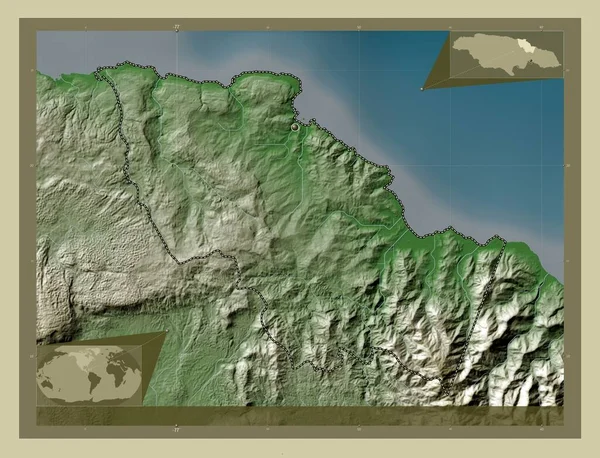 Святая Мария Приход Ямайки Карта Высоты Окрашенная Вики Стиле Озерами — стоковое фото