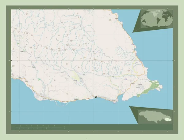 Святий Томас Парафія Ямайки Відкрита Карта Вулиць Кутові Допоміжні Карти — стокове фото