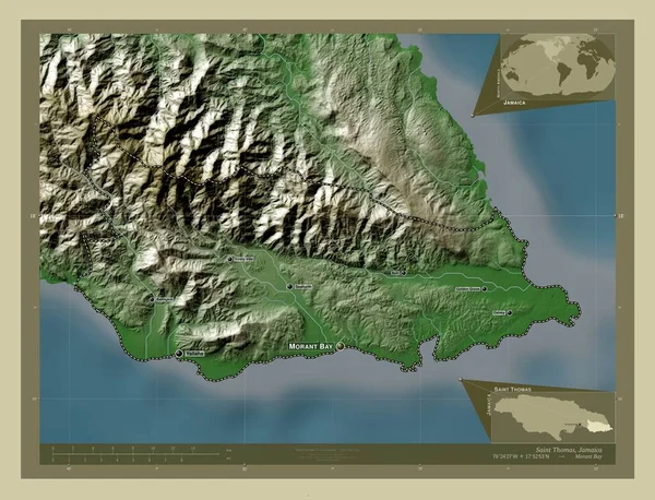 Святой Томас Приход Ямайки Карта Высоты Окрашенная Вики Стиле Озерами — стоковое фото