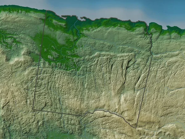 Trelawny Jamaica Plébániája Színes Domborzati Térkép Tavakkal Folyókkal — Stock Fotó
