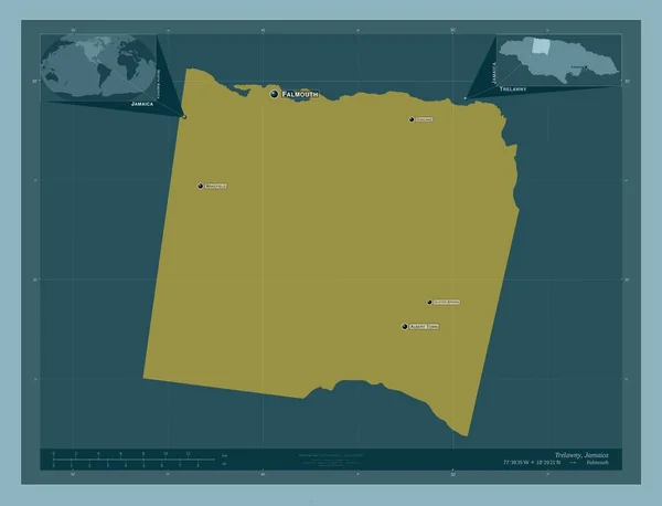 Trelawny Farnost Jamajky Pevný Barevný Tvar Umístění Názvy Velkých Měst — Stock fotografie
