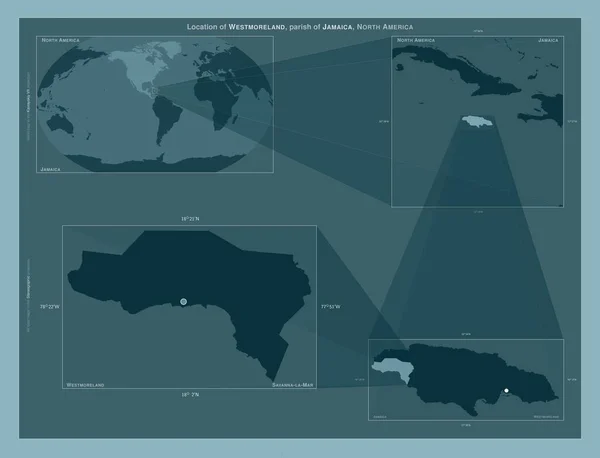 Westmoreland Jamaika Kilisesi Büyük Ölçekli Haritalarda Bölgenin Yerini Gösteren Diyagram — Stok fotoğraf