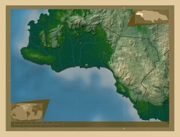 Westmoreland Parish Jamaica Colored Elevation Map Lakes Rivers Locations Major — Stock Photo, Image