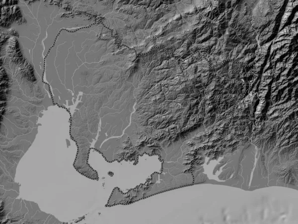 Aichi Japán Prefektúrája Kétszintes Emelkedési Térkép Tavakkal Folyókkal — Stock Fotó