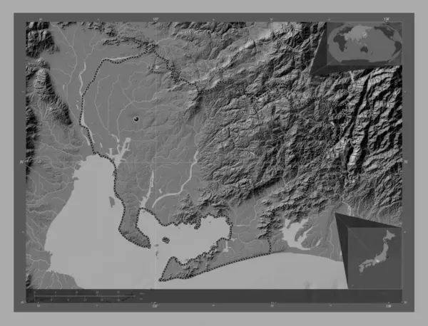 Aichi Prefectura Japón Mapa Elevación Bilevel Con Lagos Ríos Mapas — Foto de Stock