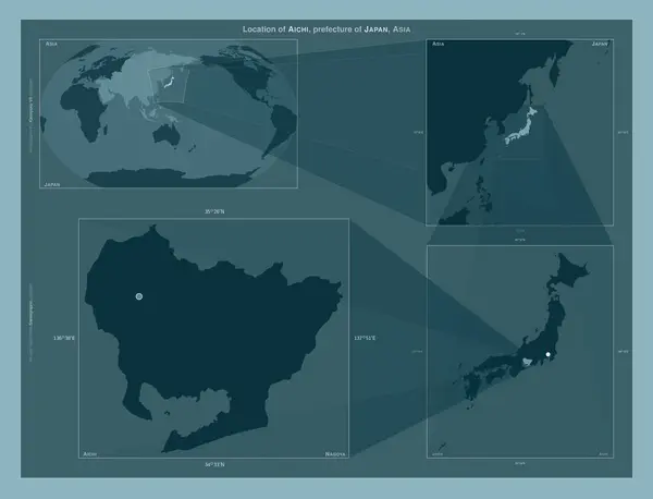 Aichi Prefektura Japonska Diagram Znázorňující Umístění Oblasti Větších Mapách Složení — Stock fotografie