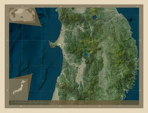 Акіта Префектура Японії Супутникова Карта Високої Роздільної Здатності Розташування Великих — стокове фото