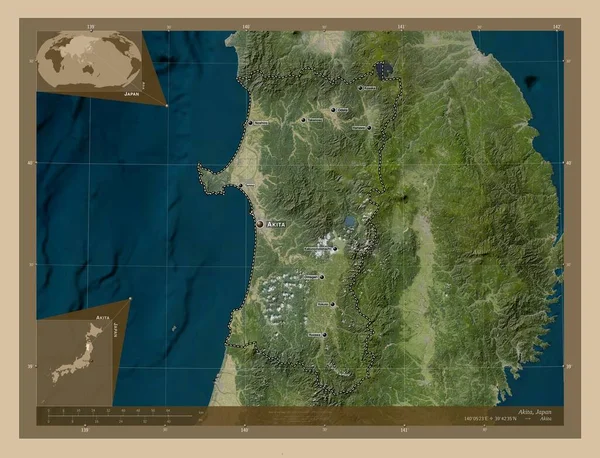 Akita Prefectura Japón Mapa Satelital Baja Resolución Ubicaciones Nombres Las —  Fotos de Stock