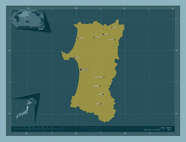 Akita Prefektura Japonii Solidny Kształt Koloru Lokalizacje Nazwy Głównych Miast — Zdjęcie stockowe