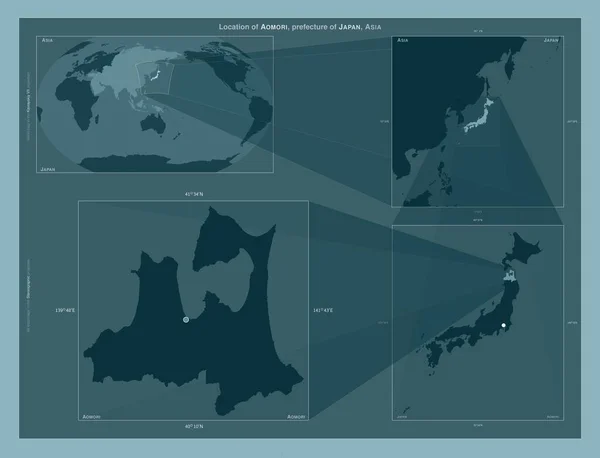 Aomori Prefektura Japonska Diagram Znázorňující Umístění Oblasti Větších Mapách Složení — Stock fotografie