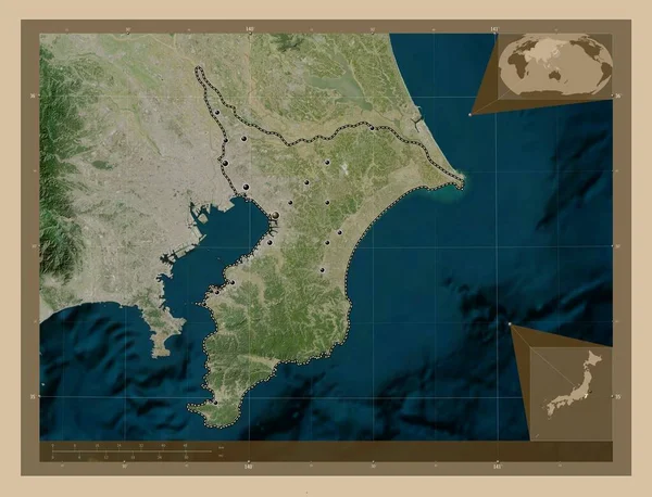 Тиба Префектура Японии Карта Спутника Низкого Разрешения Места Расположения Крупных — стоковое фото