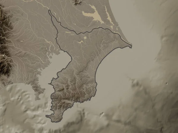 Тиба Префектура Японии Карта Высот Окрашенная Сепиевые Тона Озерами Реками — стоковое фото