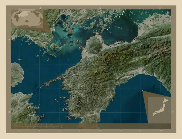 Ehime Prefeitura Japão Mapa Satélite Alta Resolução Locais Das Principais — Fotografia de Stock