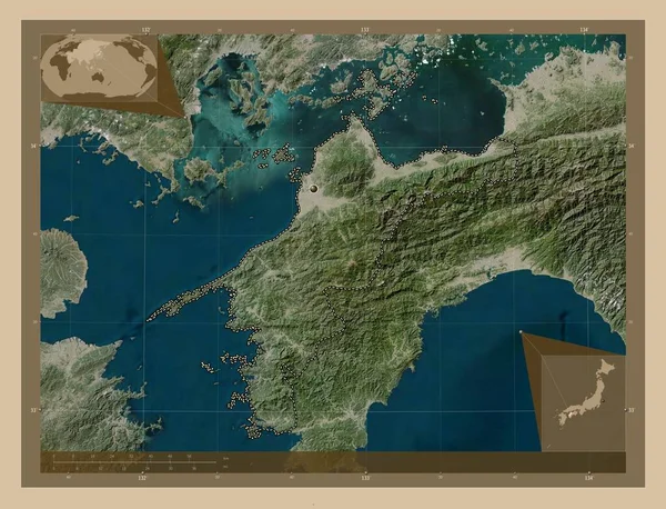 日本の愛媛県 低解像度衛星地図 コーナー補助位置図 — ストック写真
