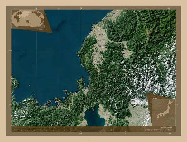 Φουκούι Νομός Ιαπωνίας Δορυφορικός Χάρτης Χαμηλής Ανάλυσης Τοποθεσίες Και Ονόματα — Φωτογραφία Αρχείου