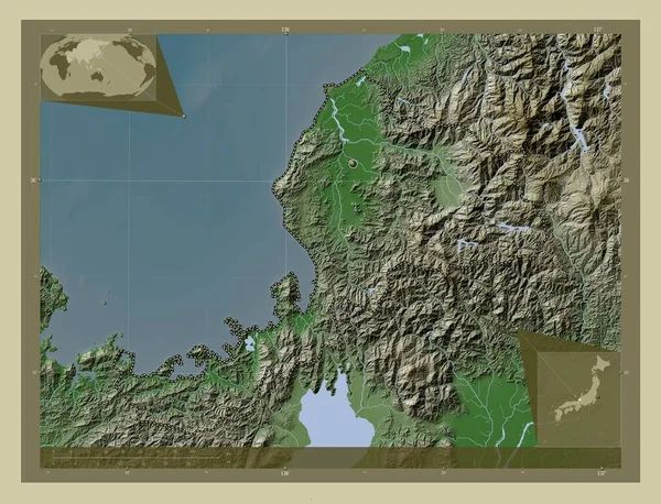 Fukui Prefektura Japonii Mapa Wzniesień Kolorowa Stylu Wiki Jeziorami Rzekami — Zdjęcie stockowe