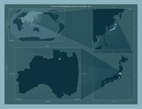 Fukushima Prefectura Japón Diagrama Que Muestra Ubicación Región Mapas Gran —  Fotos de Stock