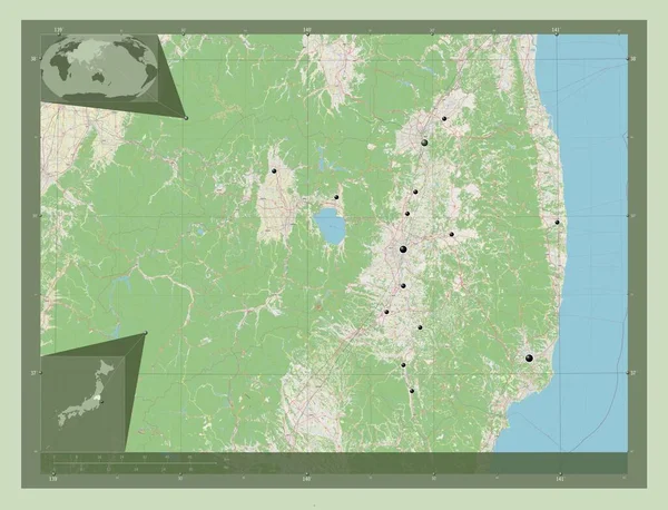 Fukushima Präfektur Von Japan Open Street Map Standorte Der Wichtigsten — Stockfoto