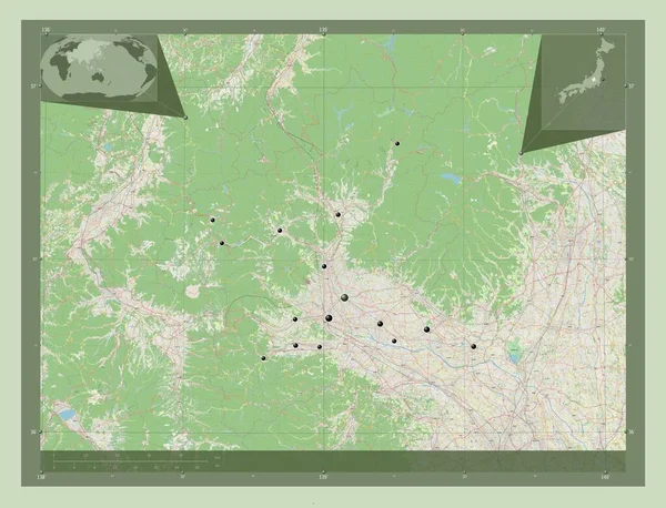 Gunma Prefectura Japón Open Street Map Ubicaciones Las Principales Ciudades —  Fotos de Stock