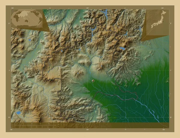 Gunma Prefectura Japón Mapa Elevación Colores Con Lagos Ríos Mapas —  Fotos de Stock