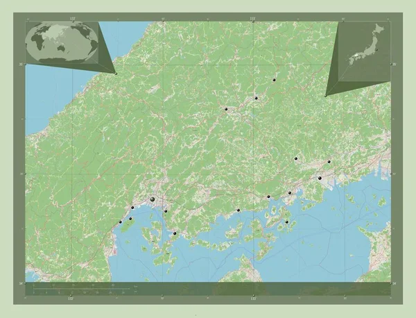 Хиросима Префектура Японии Карта Улиц Места Расположения Крупных Городов Области — стоковое фото