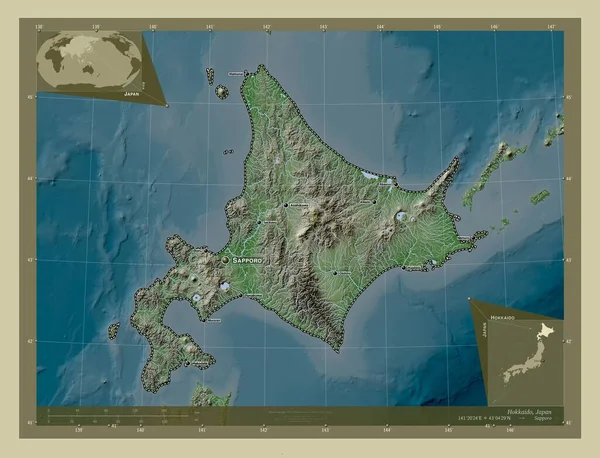 Hokkaido Circuito Japão Mapa Elevação Colorido Estilo Wiki Com Lagos — Fotografia de Stock