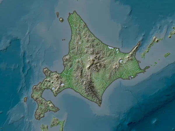 Hokkaido Obvod Japonska Výškové Mapy Barevné Stylu Wiki Jezery Řekami — Stock fotografie