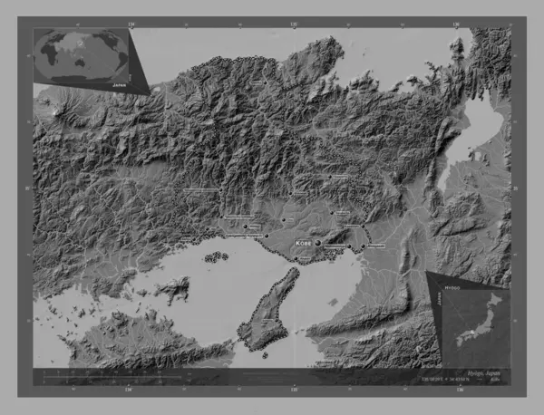 효고현 일본의 호수와 지역의 도시들의 위치와 Corner Auxiliary Location — 스톡 사진