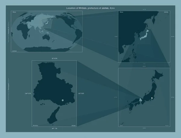 Hyogo Prefektura Japonska Diagram Znázorňující Umístění Oblasti Větších Mapách Složení — Stock fotografie