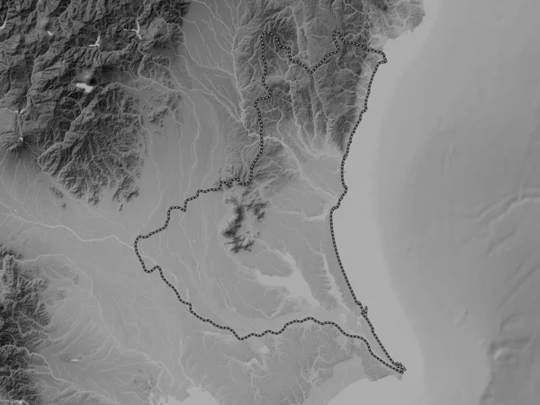 Ibaraki Prefecture Japan Grayscale Elevation Map Lakes Rivers — Stock Photo, Image